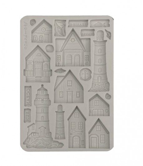 Stamperia STAMPO IN SILICONE Silent Sea Casette e Faro - 14,8 X 21 cm