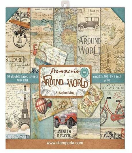 STAMPERIA Scrapbooking paper- AROUND THE WORLD / BLOCCO 10 FOGLI 30,5 X 30,5 cm