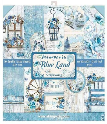 STAMPERIA Scrapbooking paper- BLUE LAND / BLOCCO 10 FOGLI 30,5 X 30,5 cm