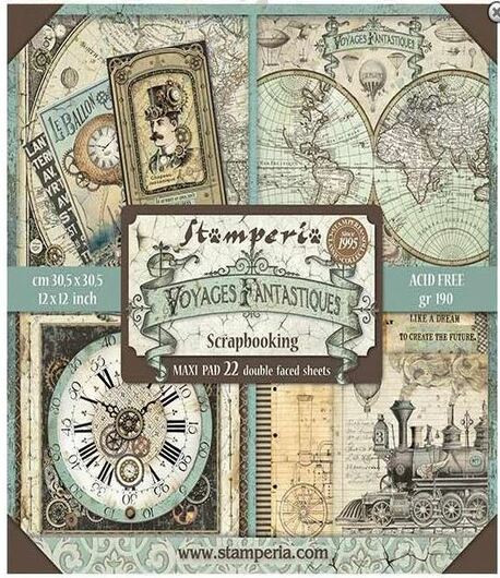 STAMPERIA Scrapbooking paper- VOYAGES FANTASTIQUES / BLOCCO 10 FOGLI 30,5 X 30,5 cm