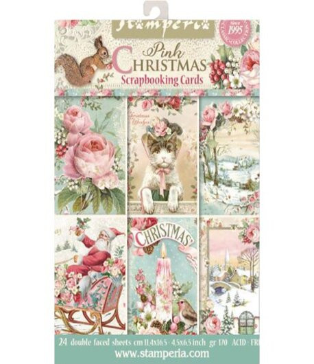 STAMPERIA Scrapbooking paper- PINK CHRISTMAS / BLOCCO 24 FOGLI  11,4 X 16,5 cm