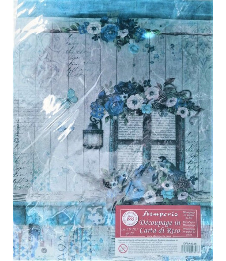 STAMPERIA  Foglio carta di riso A4 - BLUE LAND FINESTRA