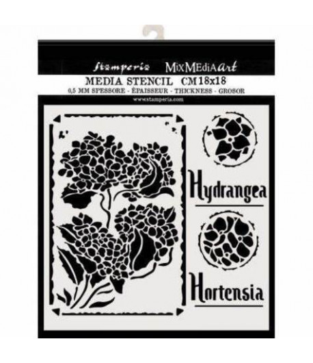 STAMPERIA  STENCIL SPESSO CM.18 X 18 - ORTENSIA