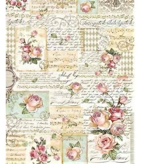 STAMPERIA  Carta di riso - ROSE E MANOSCRITTI
