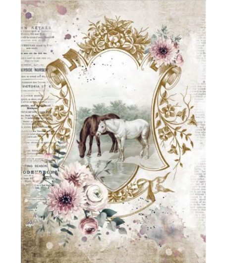 STAMPERIA Foglio carta di riso A4 - ROMANTIC HORSES Lago con cavalli