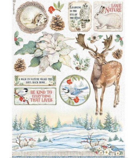 STAMPERIA Foglio carta di riso A4 - WINTER TALES