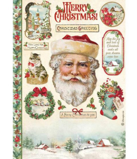 STAMPERIA  Foglio carta di riso A4 - CLASSIC CHRISTMAS SANTA CLAUS