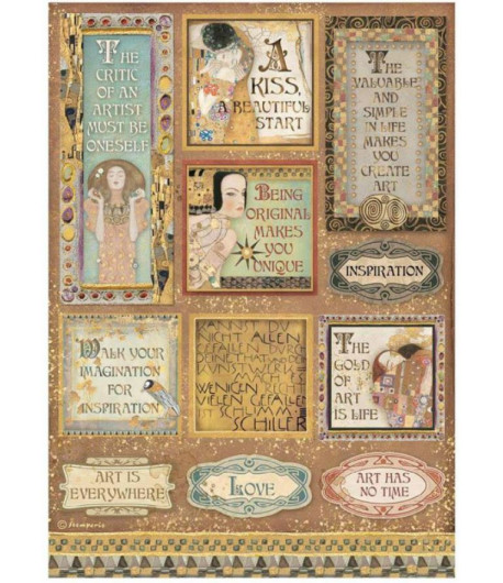 1 Foglio  di carta di riso A4 - Klimt quotes and labels