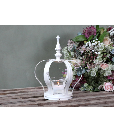 Portacandele  - Corona zinco Antique Cream con porta lumino in vetro