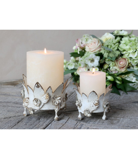 Portacandela - Corona zinco Antique Cream con decorazione floreale