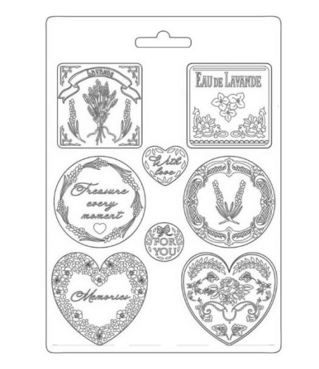 Stamperia Stampo Morbido Maxi - PROVENCE TARGHETTE E CUORI 21 x 29,7 cm