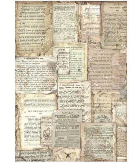 STAMPERIA Foglio carta di riso A4 - VINTAGE LIBRARY PAGINE DEL LIBRO