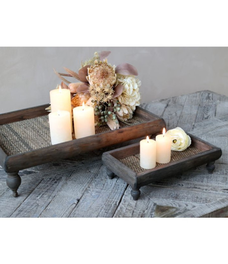 CHIC ANTIQUE Vassoio/centrotavola/alzatina in legno Vintage - 15 x 58 x 40 cm