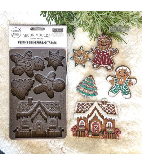Stampo decorativo in silicone  - FESTIVE GINGERBREAD TREATS - 12,5 X 20,3 cm