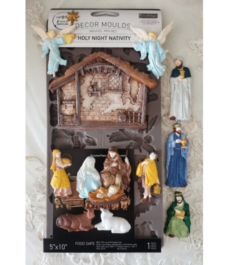Stampo decorativo in silicone  -  HOLY NIGHT NATIVITY  - 12,5X25 cm