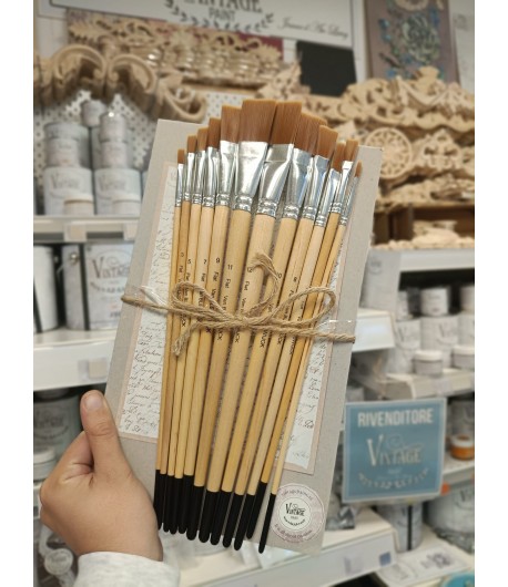 VINTAGE PAINT Set 12 pennelli / brush professional - piatti - size 2x2/3/4/5/6/7/8/9/10/11/12