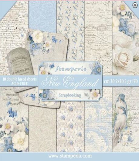 STAMPERIA Scrapbooking paper- NEW ENGLAND / BLOCCO 10 FOGLI 30,5 X 30,5 cm